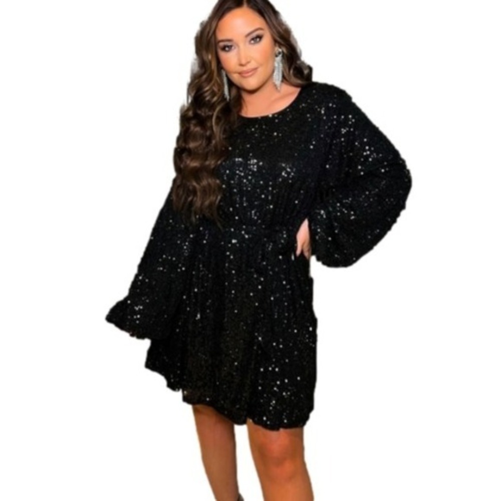 Jac Jossa's Collection Premium Black Sequin Mini balloon sleeve Dress plus sz 30